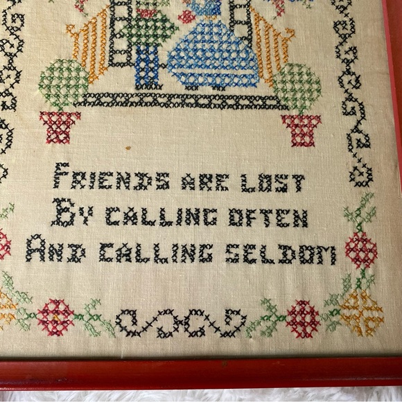Vintage Friends Are Lost By Calling Often And Calling Seldom Framed Cross Stitch - Picture 7 of 9